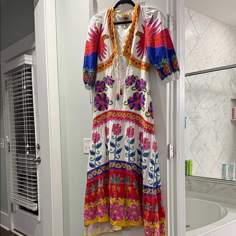 FARM Rio multi color, floral/parrot print maxi dress